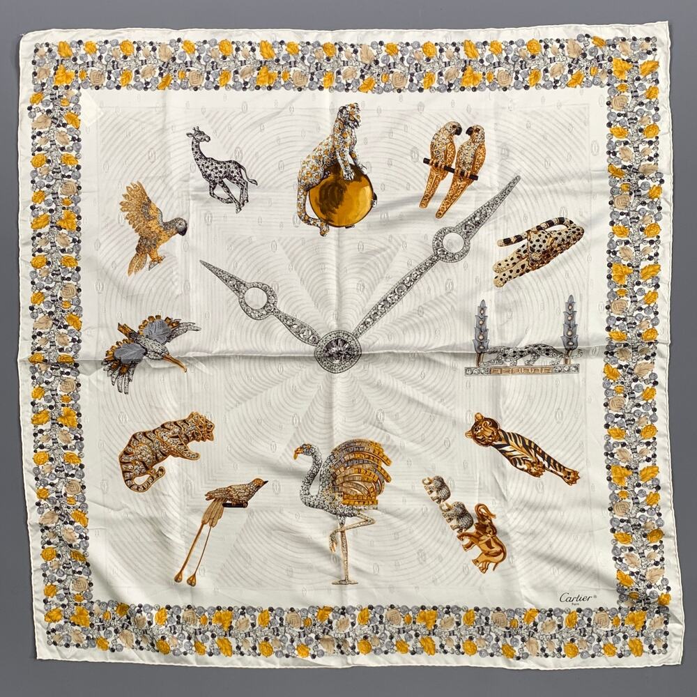 CARTIER Cream Gold Beaded Silk Scarf